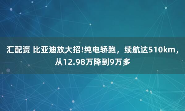 汇配资 比亚迪放大招!纯电轿跑，续航达510km，从12.98万降到9万多